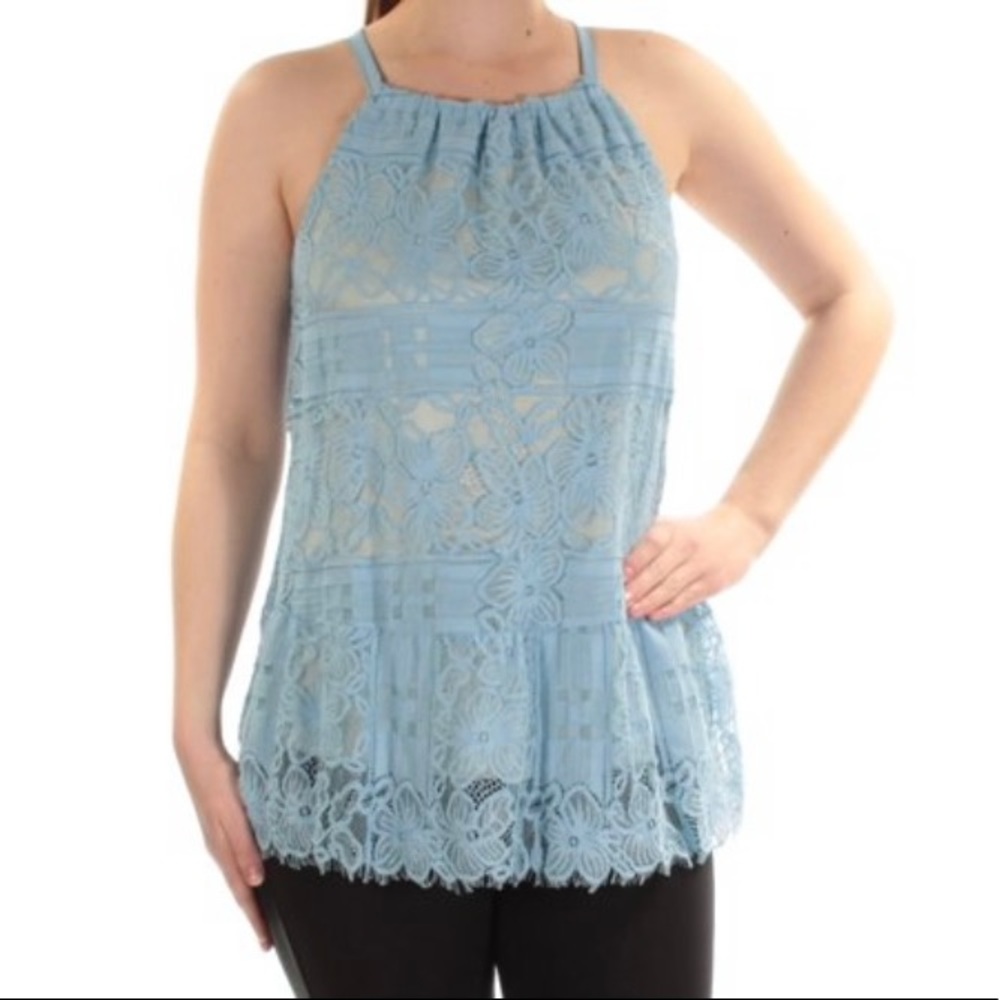 ALFANI Lace Peplum Halter Top